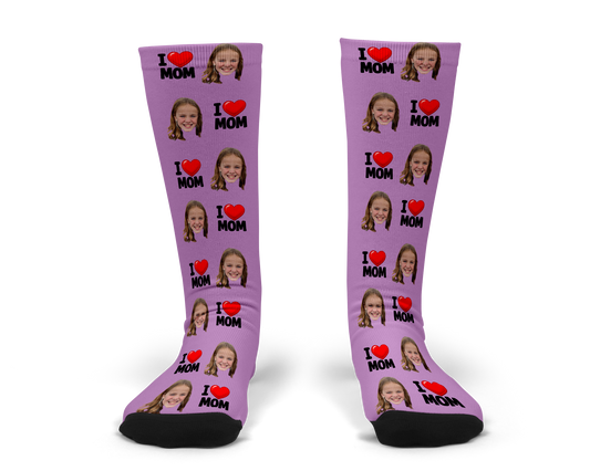 I Love Mom Custom Photo Socks