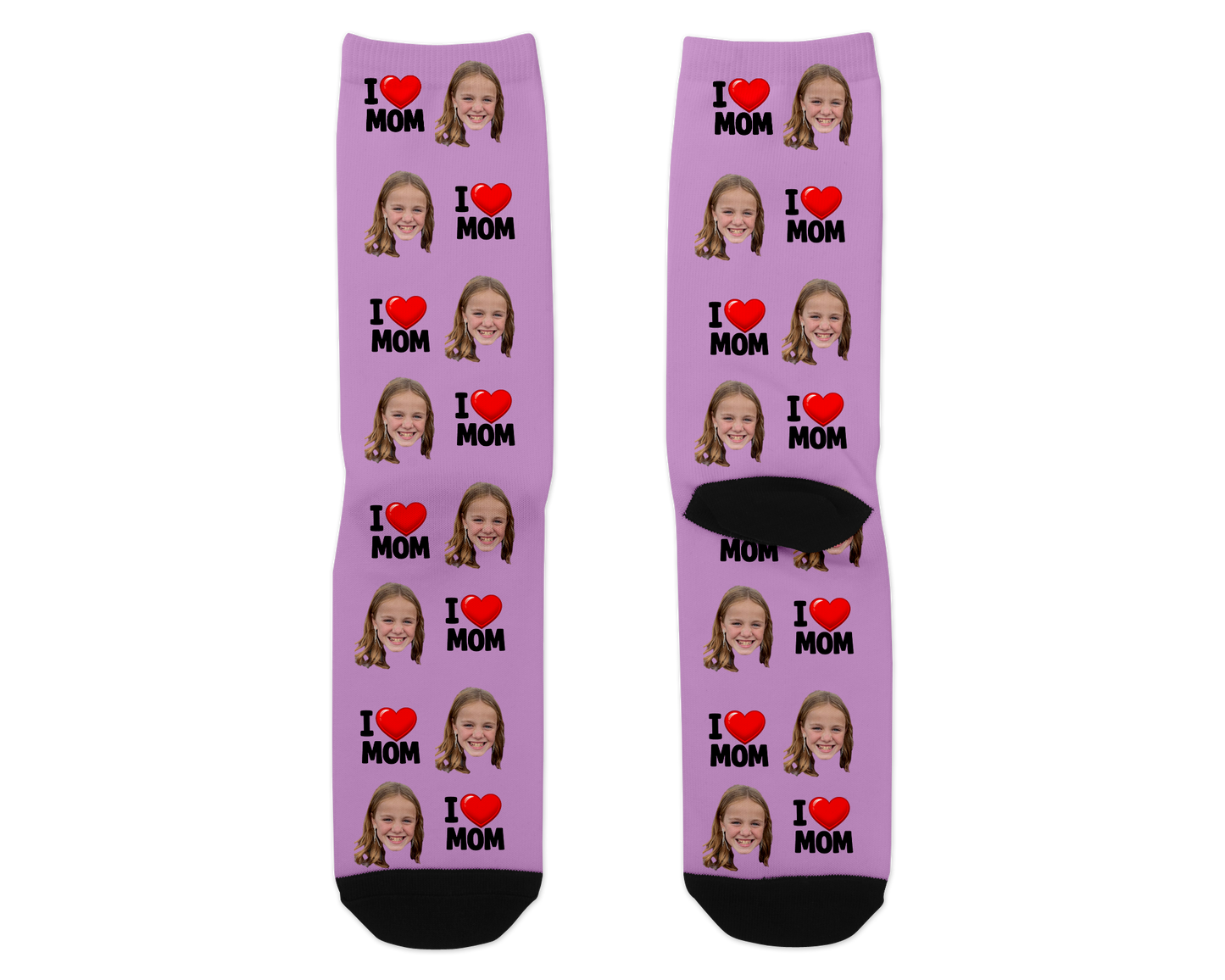 I Love Mom Custom Photo Socks