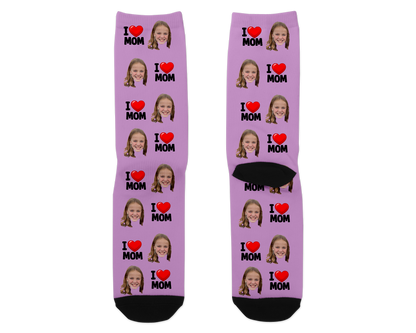 I Love Mom Custom Photo Socks